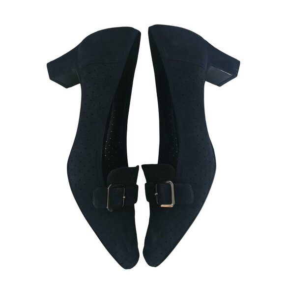 Vaneli Navy Blue Suede Buckle Square-Toe Low Kitten Heel Pumps Women's Size 9M - Picture 4 of 14